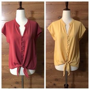 2 Pink Rose sz S tie front tops